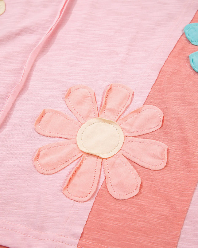 Flower Patched Exposed Seam Oversized T Shirt