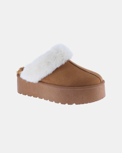 Weeboo Thick Bottom Fur Trim Snow Slippers Tan
