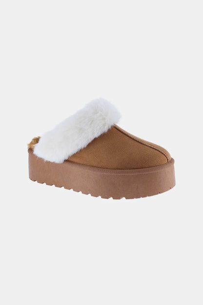 Weeboo Thick Bottom Fur Trim Snow Slippers Tan