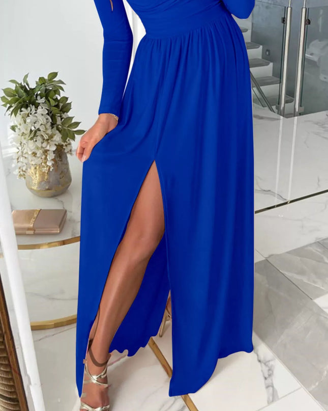 Slit Surplice Cold Shoulder Maxi Dress