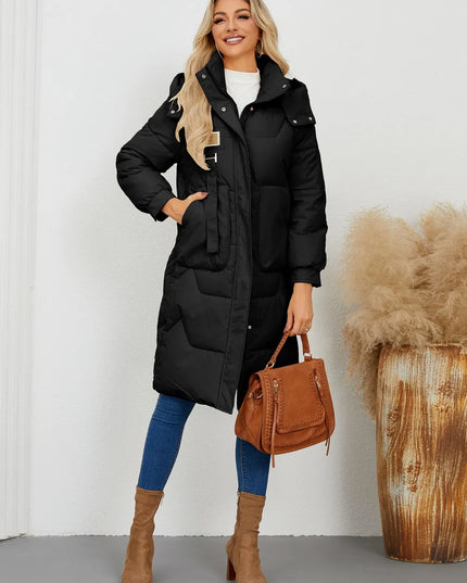 Long Sleeve Longline Hooded Winter Coat