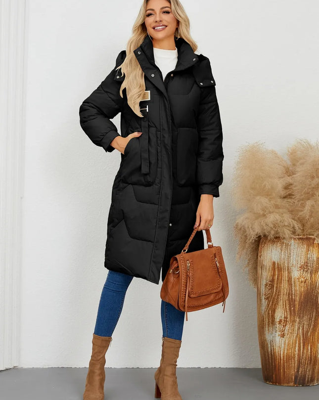 Long Sleeve Longline Hooded Winter Coat