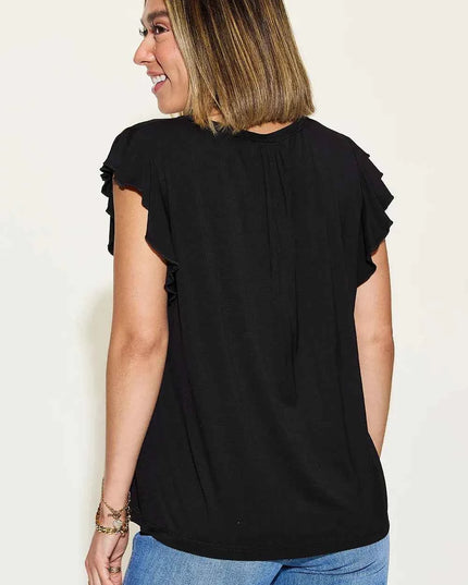 Basic Bae Full Size Bamboo Notched Ruffled Short Sleeve T-Shirt