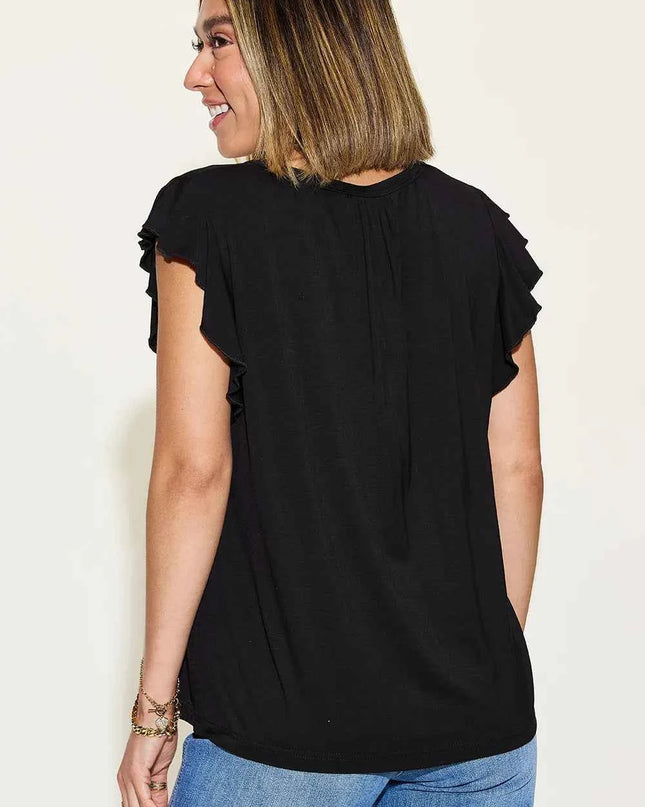 Basic Bae Full Size Bamboo Notched Ruffled Short Sleeve T-Shirt