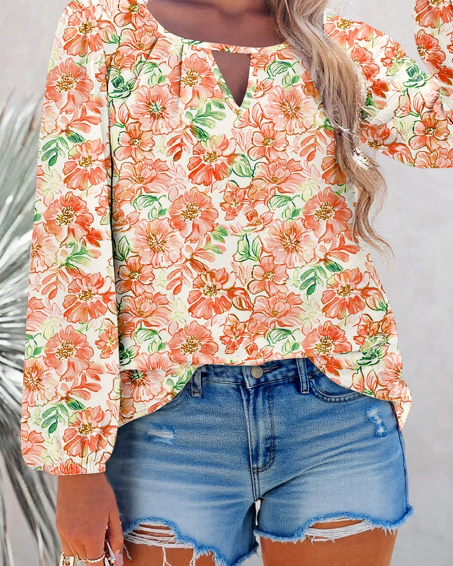 Floral Print Keyhole Neck Blouse