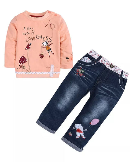 Children's Round Neck Top and Jeans Set Pale Blush
