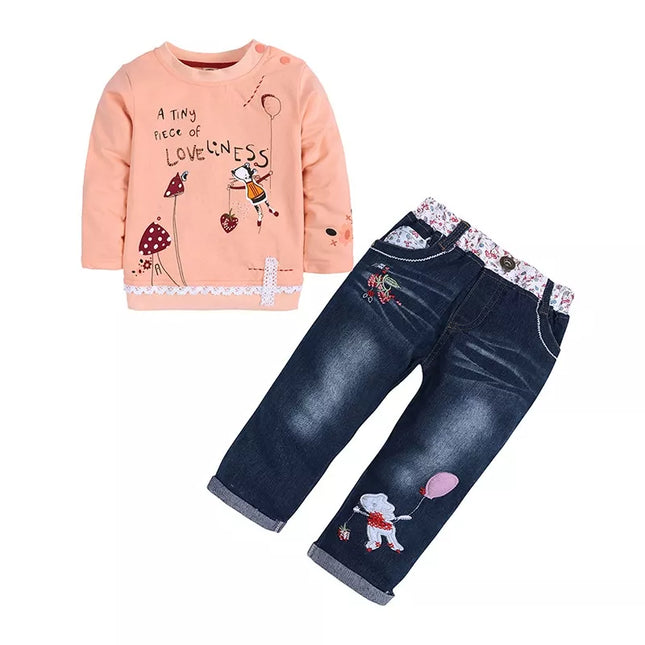 Children's Round Neck Top and Jeans Set Pale Blush