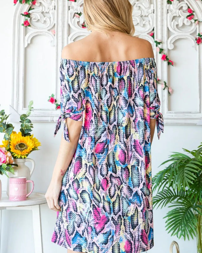 Heimish Full Size Off Shoulder Snake Mini Dress