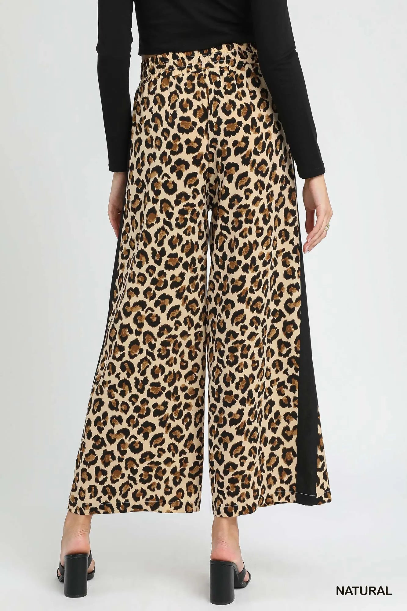 Umgee Leopard Print Wide-Leg Drawstring Pants
