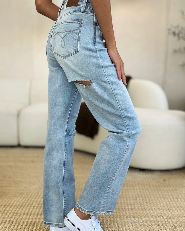 Judy Blue Full Size High Waist Distressed Straight Jeans