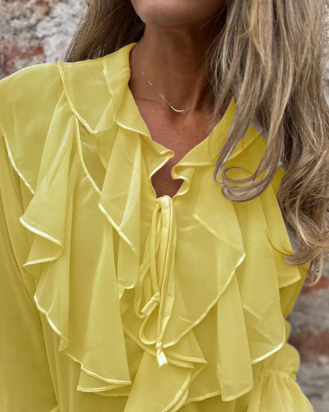 Ruffled Tie Front Flounce Sleeve Blouse