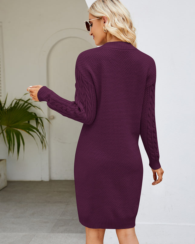Cable-Knit V-Neck Mini Sweater Dress