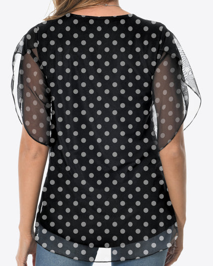 Printed Round Neck Curved Hem Blouse