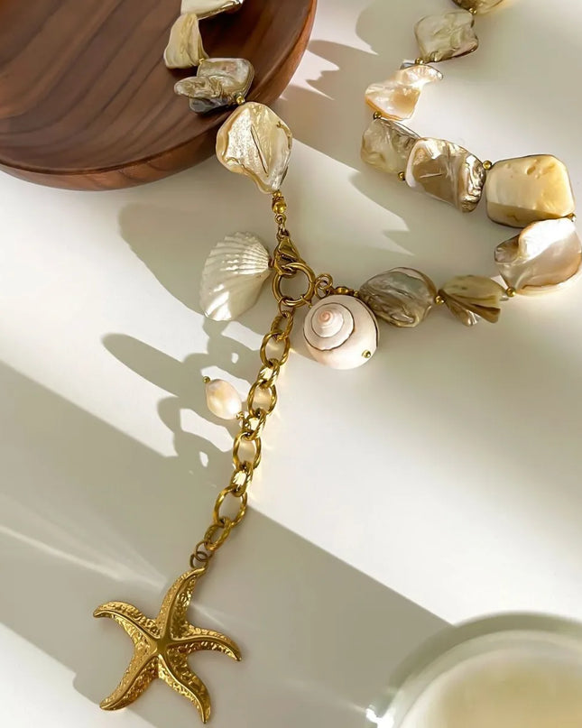 18K Gold-Plated Ocean Theme Necklace with Starfish Pendant