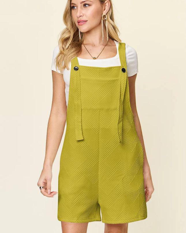 Double Take Full Size Texture Sleeveless Romper Chartreuse