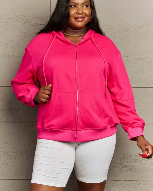 Full Size Zip Up Long Sleeve Hooded Jacket