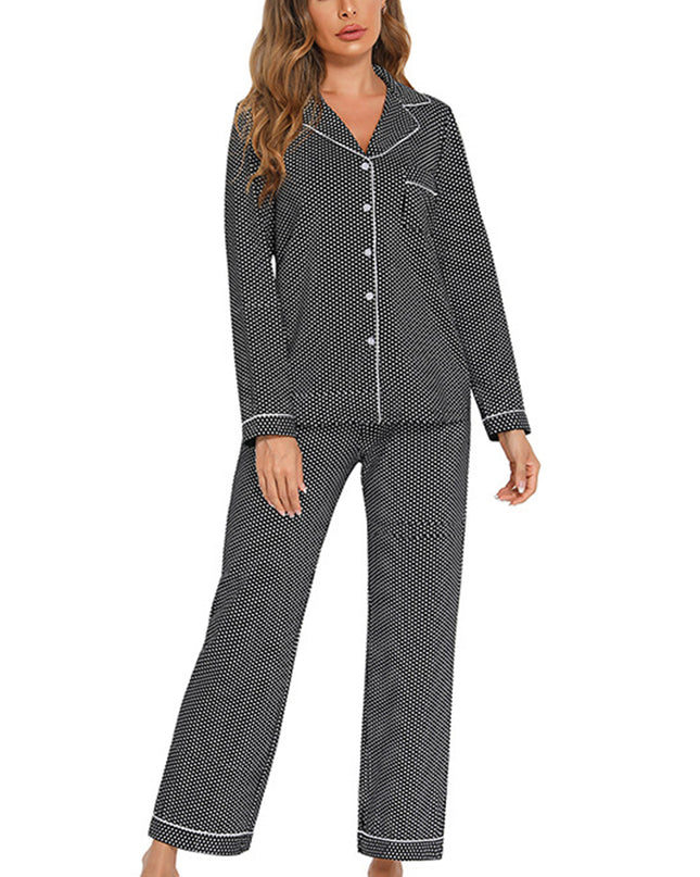 Collared Neck Loungewear Set with Pocket 