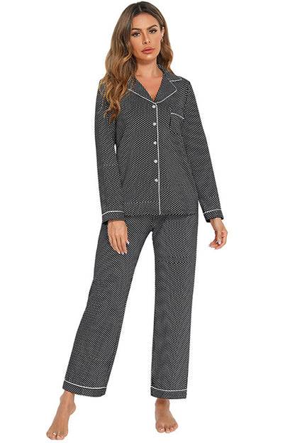 Collared Neck Loungewear Set with Pocket 