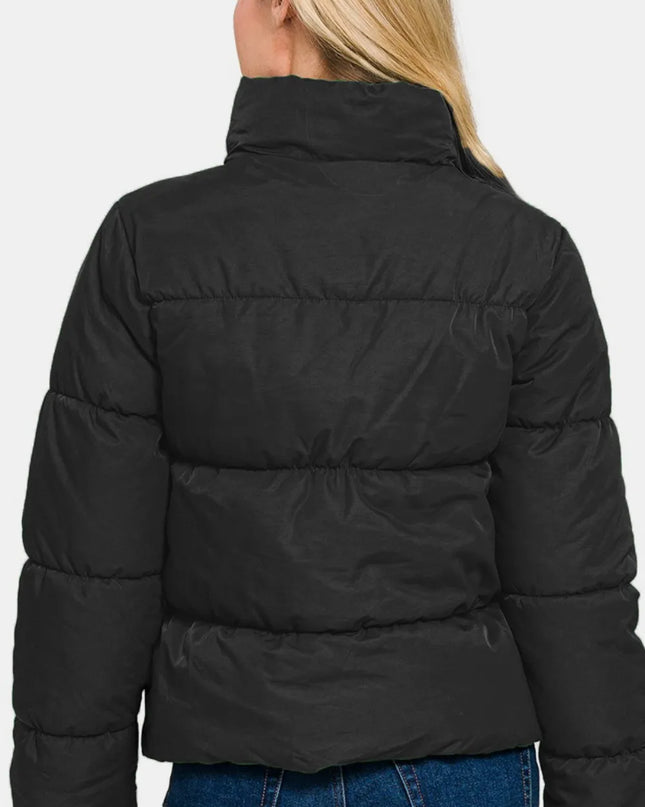 Zenana Zip Up Turtleneck Puffer Jacket with Pockets