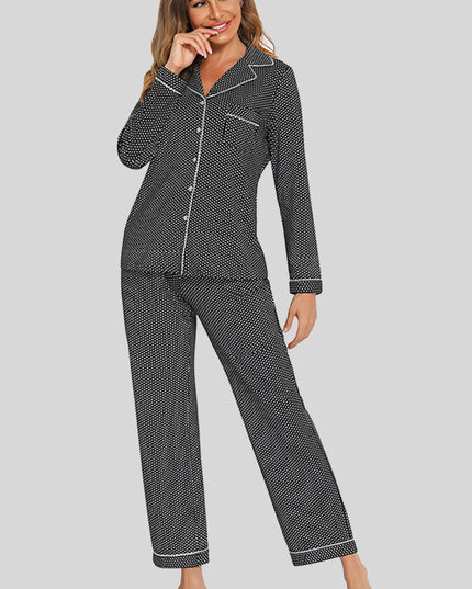 Collared Neck Loungewear Set with Pocket 