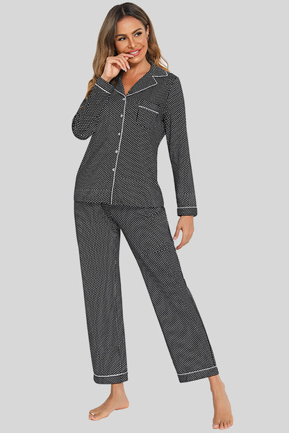 Collared Neck Loungewear Set with Pocket 