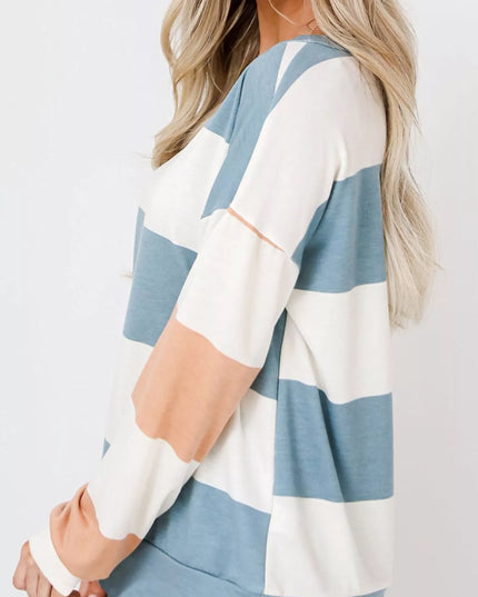 Color Block Drop Shoulder Long Sleeve Top
