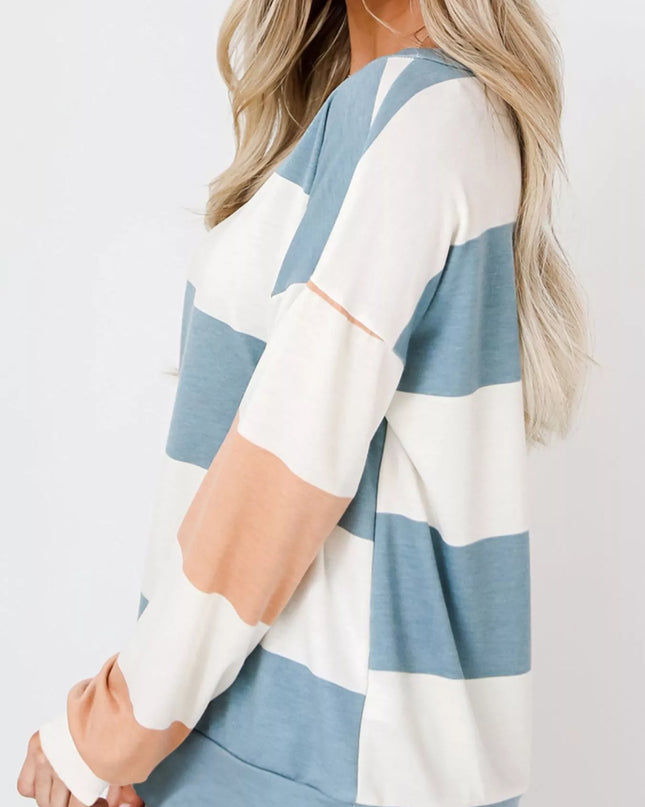Color Block Drop Shoulder Long Sleeve Top
