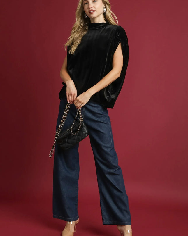 Umgee Velvet Mock Neck Sleeveless Blouse