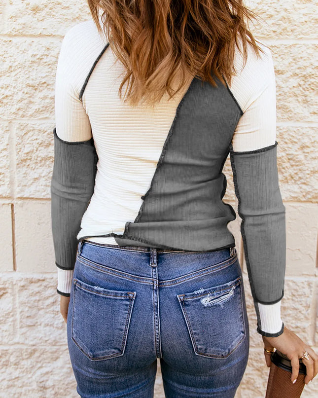 Color Block Exposed Seam Knit Top