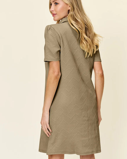 Double Take Full Size Texture Collared Neck Short Sleeve Dress