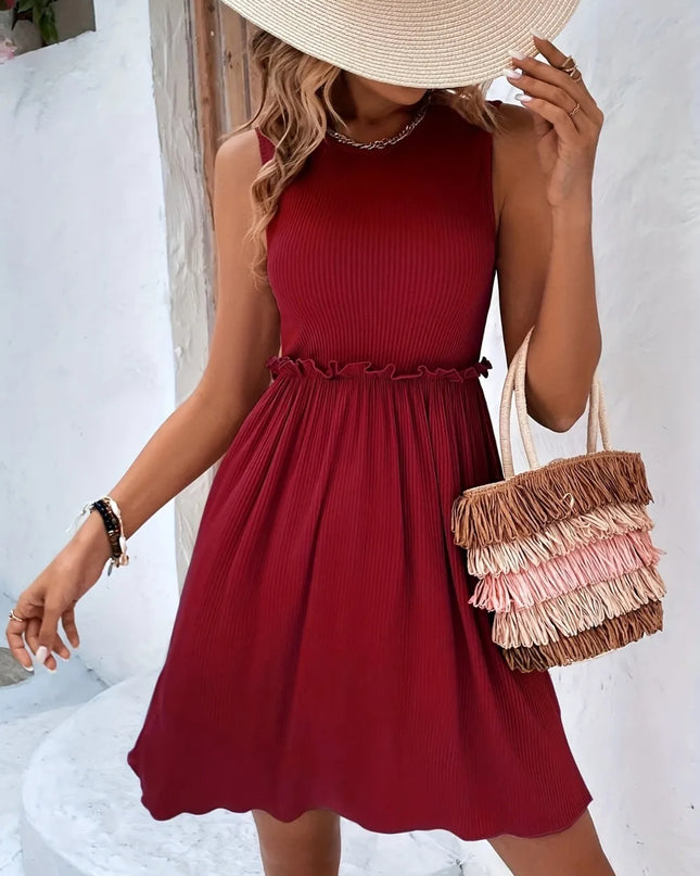 Frill Round Neck Sleeveless Mini Dress