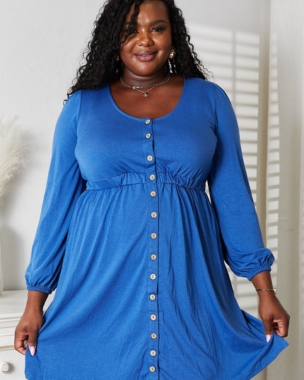 Double Take Scoop Neck Empire Waist Long Sleeve Magic Dress Royal Blue