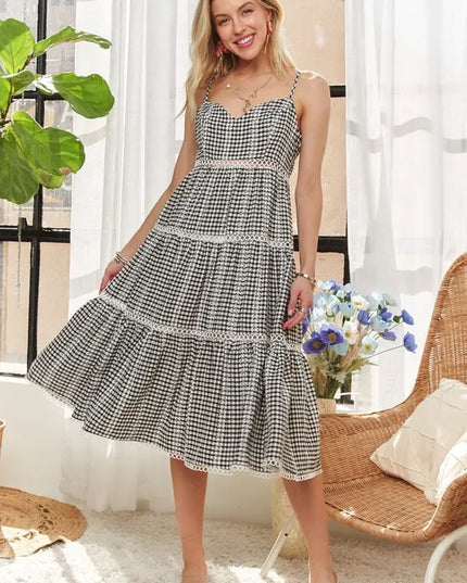 ADORA Gingham Detail Washed Dress BLACK