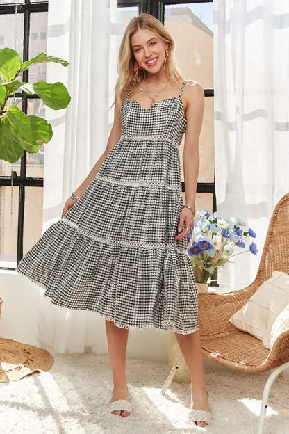 ADORA Gingham Detail Washed Dress BLACK