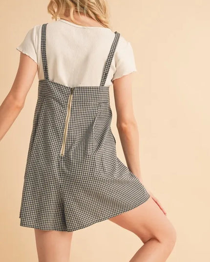 Aemi+Co Plaid Square Neck Romper