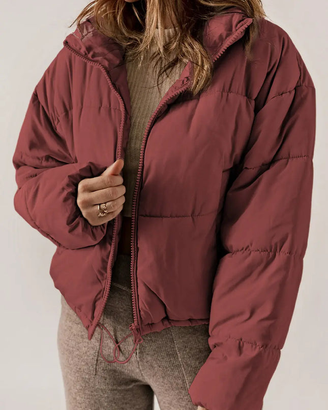 Zip Up Collared Neck Long Sleeve Winter Coat