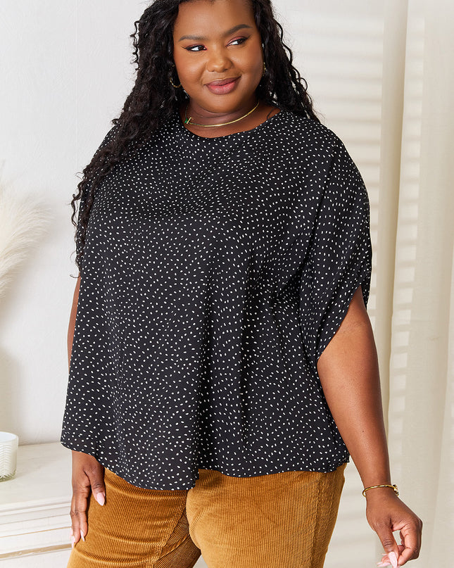 Perfee Printed Dolman Sleeve Round Neck Blouse