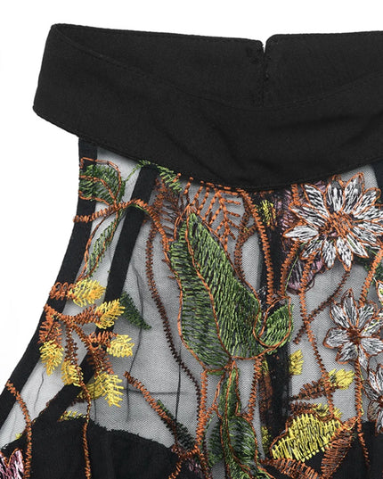 Floral Embroidered Halter Neck Pleated Jumpsuit