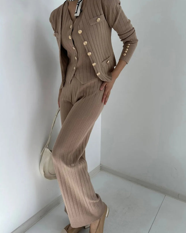 V-Neck Tank, Cardigan and Pants Three-Piece Sweater Set