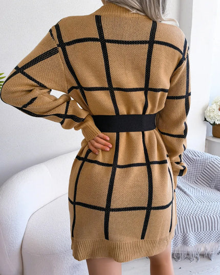Plaid Round Neck Dropped Shoulder Sweater Dress