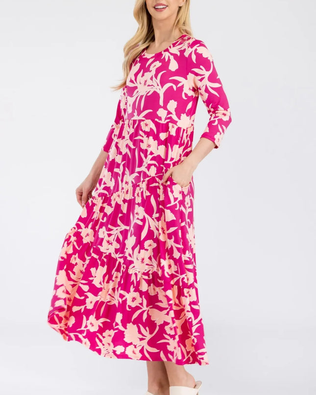 Celeste Full Size Floral Round Neck Ruffle Hem Dress