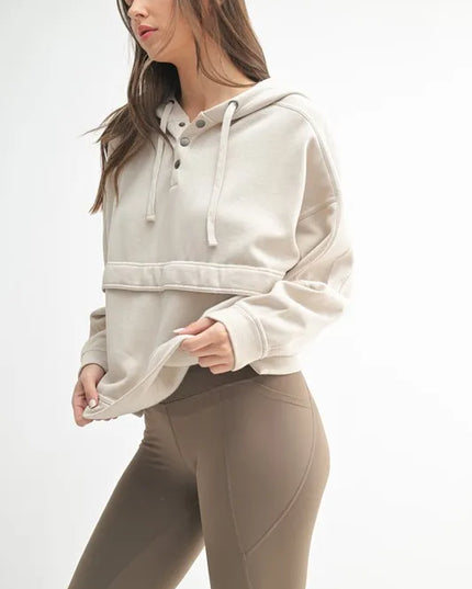 MONO B Drift Burnout Fleece Snap Hoodie NATURAL