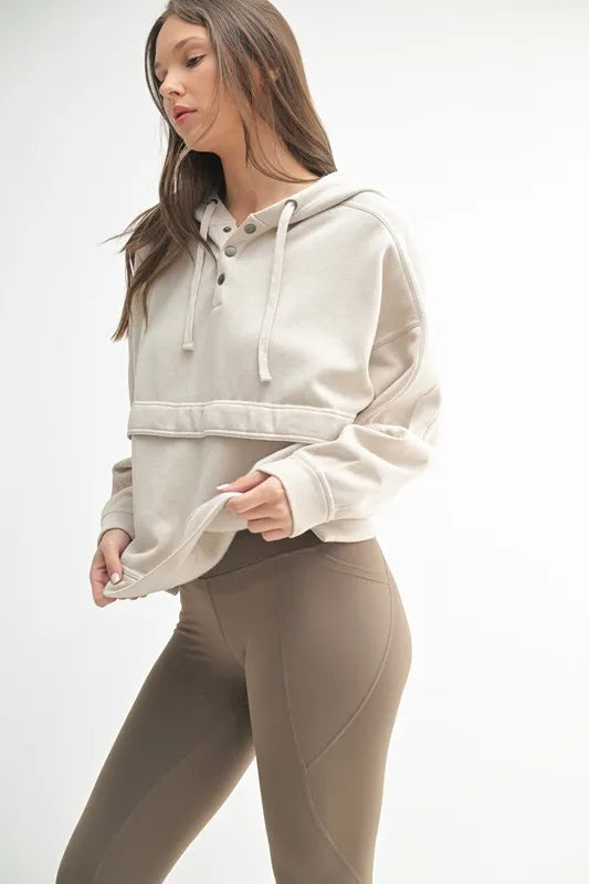 MONO B Drift Burnout Fleece Snap Hoodie NATURAL