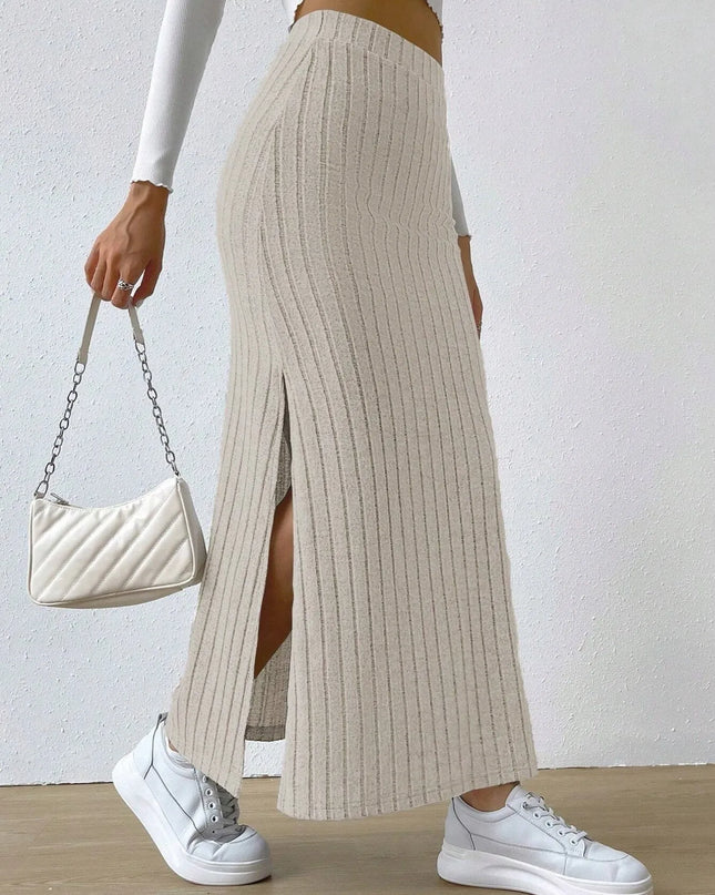High Waist Ribbed Knit Maxi Skirt
