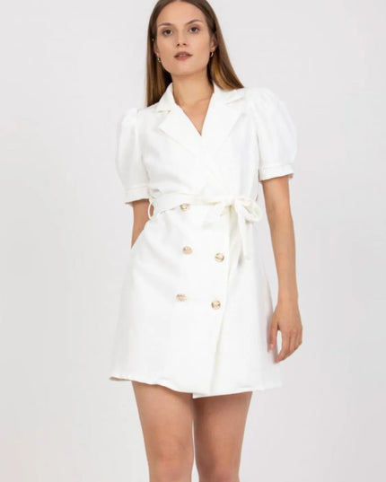 Tie Waist Short Sleeve Blazer Dress White