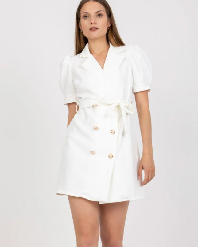 Tie Waist Short Sleeve Blazer Dress White