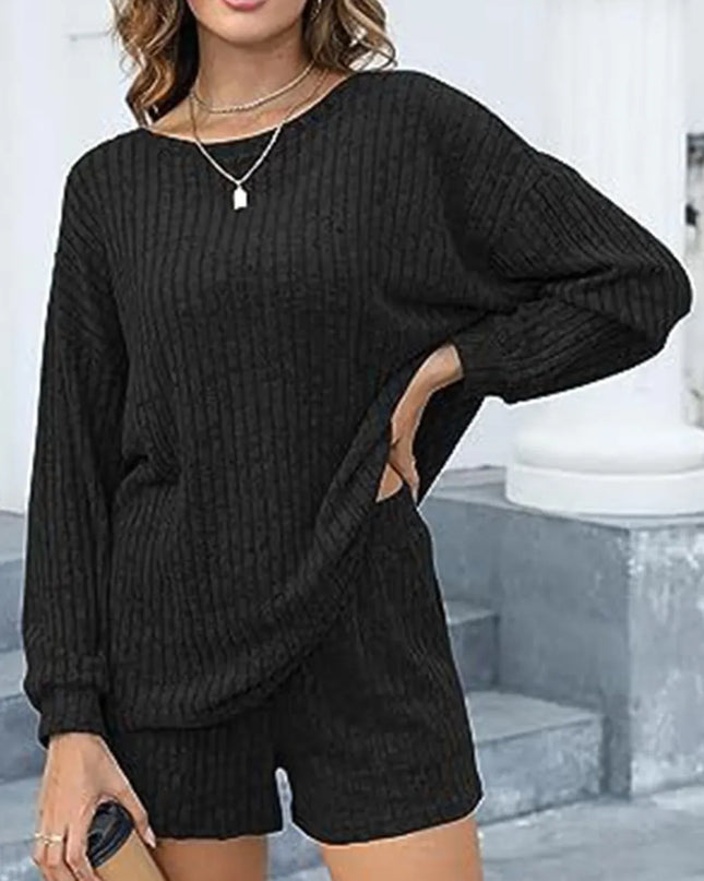 Round Neck Dropped Shoulder Top and Shorts Set