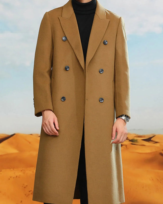 Men's Plus Size Double-Breasted Longline Coat Camel