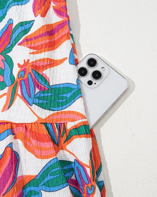 Floral Ruffled Strap V Neck Maxi Dress