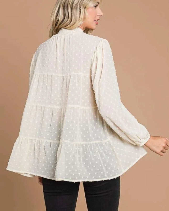 Culture Code Full Size Swiss Dot Smocked Mock Neck Blouse Plus Size